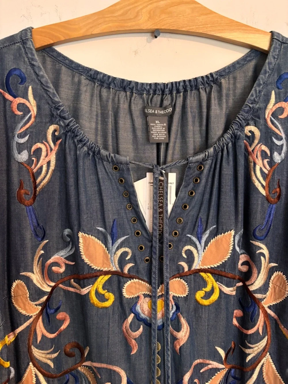 NWT Chelsea & Theodore Blue Boho Embroidered & Applique Dress - Picture 3 of 11